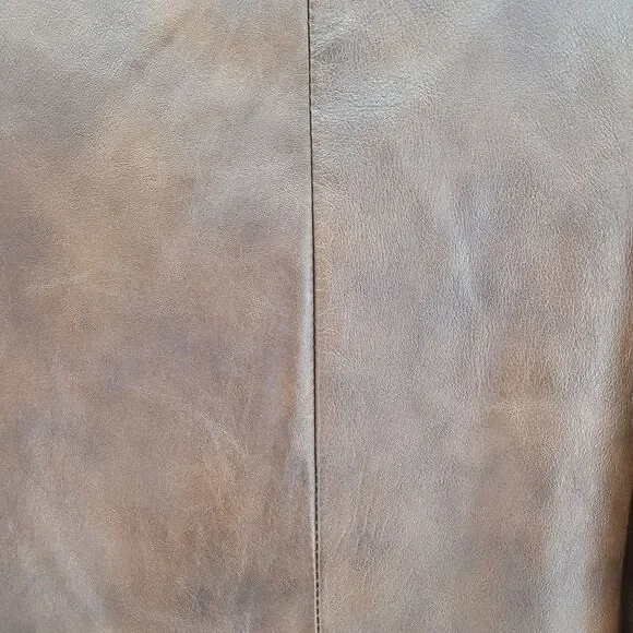 70s Leather Jacket Mottled Crackle Brown Duster Blazer Button Hippy Streetwear L - Picture 9 of 14